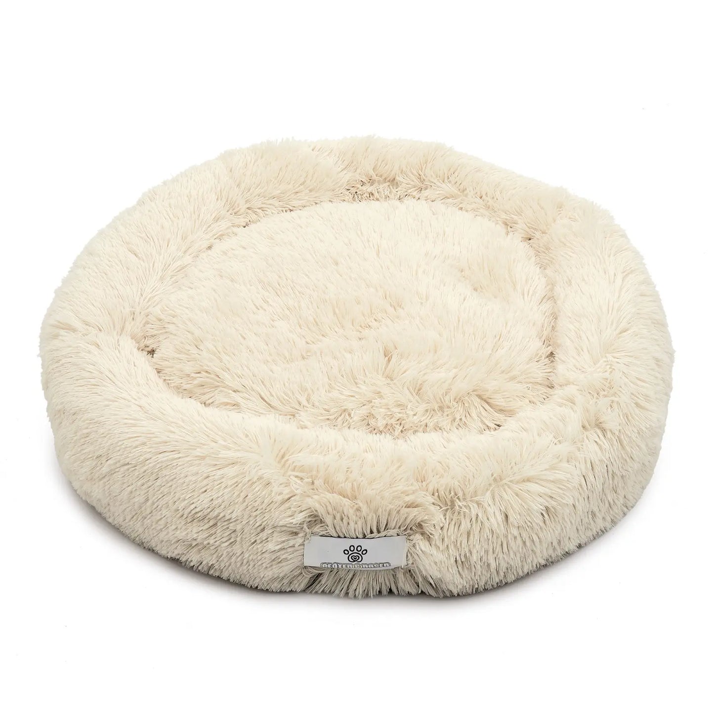 Beiges Hundebett – Helles, freundliches Design mit kuscheliger Oberfläche.